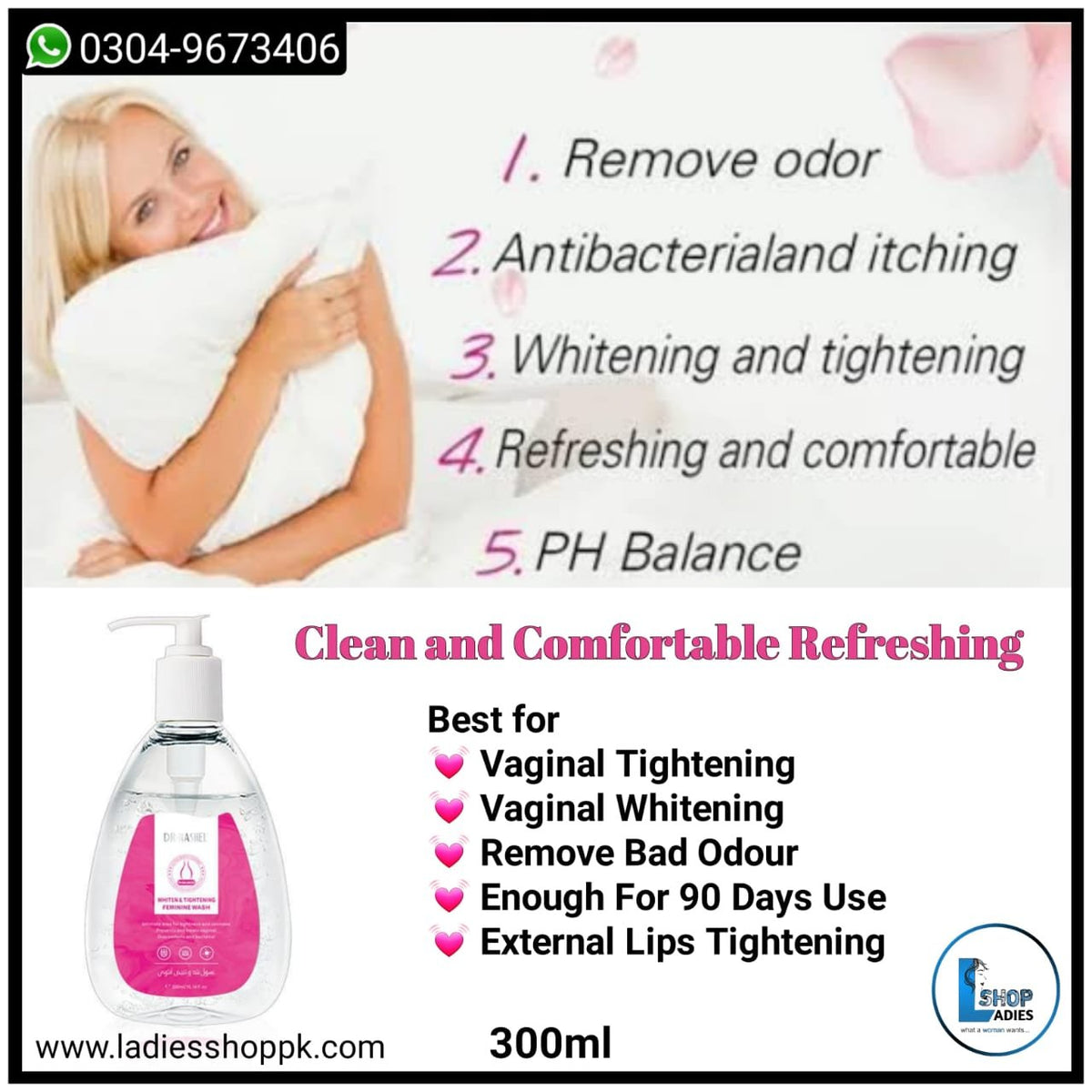 VAGINAL TIGHTENING AND WHITENING FEMININE WASH 480ML- LARGE PACK