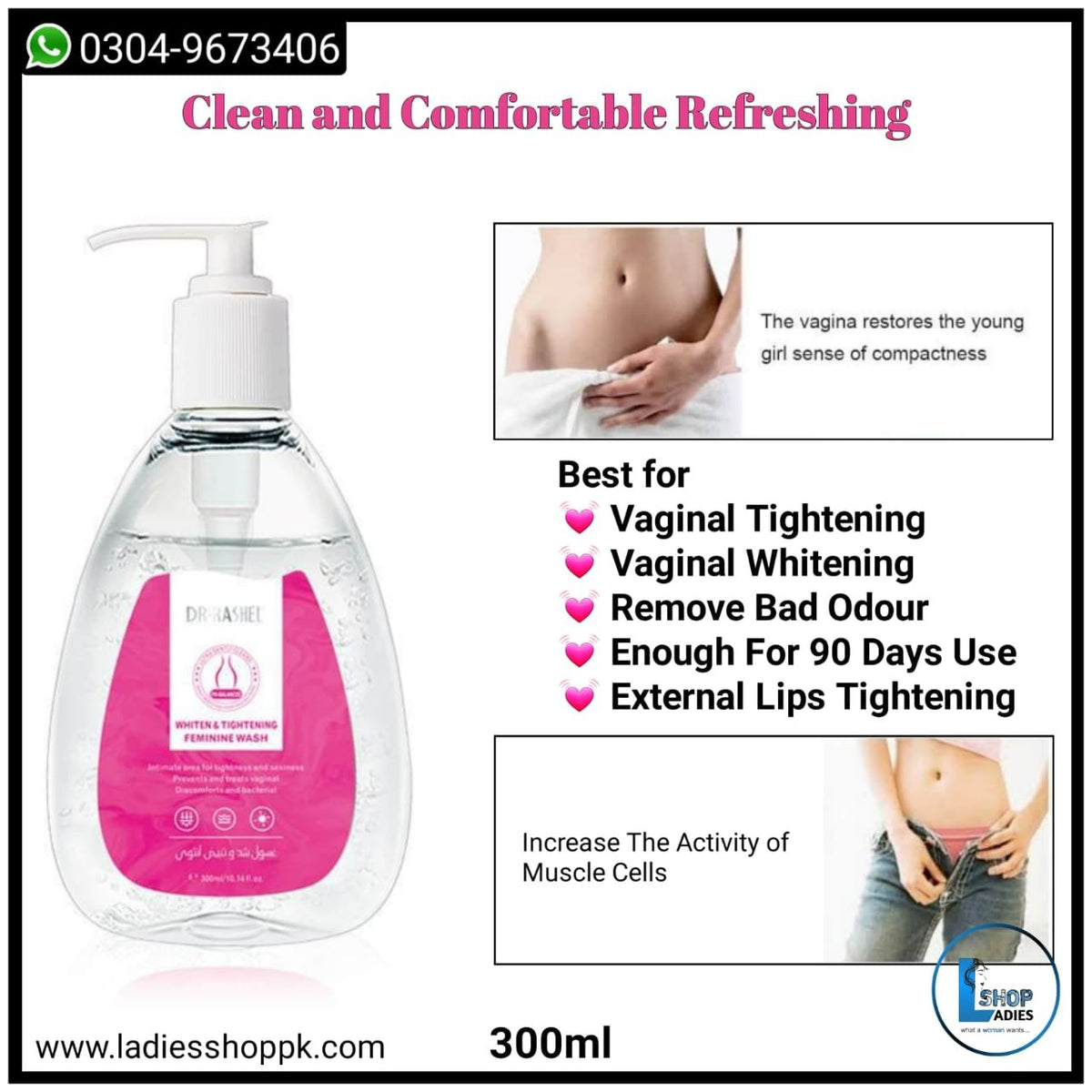 VAGINAL TIGHTENING AND WHITENING FEMININE WASH 480ML- LARGE PACK